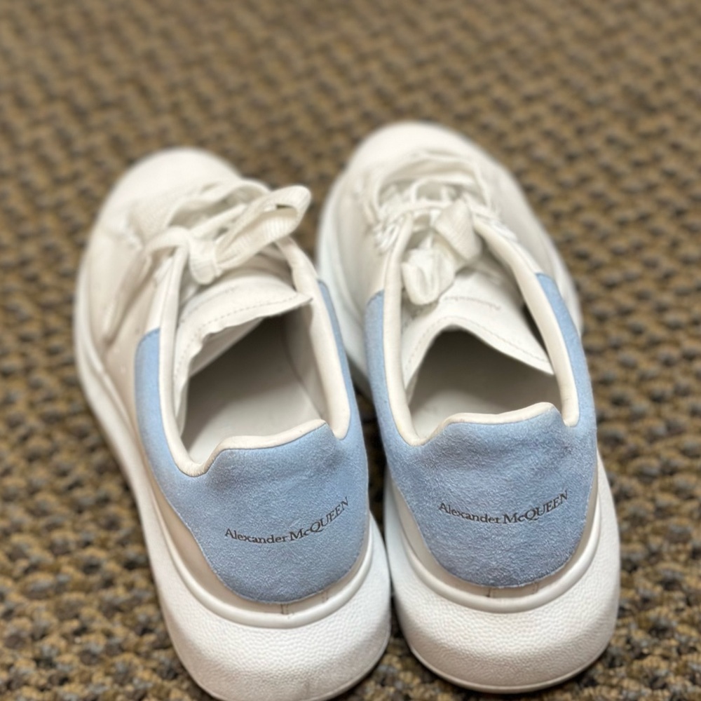 Like NEW Authentic Alexander McQueen Sneakers in White Powder Blue, Size 6.5